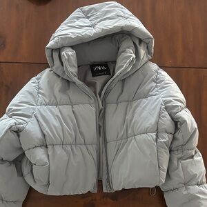 Zara Kids Light Gray Hooded Puffer Coat